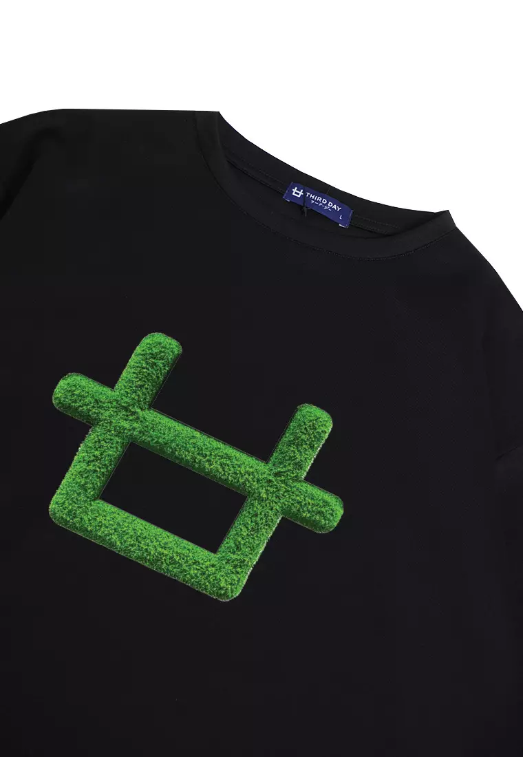 MTP33 kaos oversize aesthetic unik 3d green grass hijau rumput logo bahan scuba tebal hitam