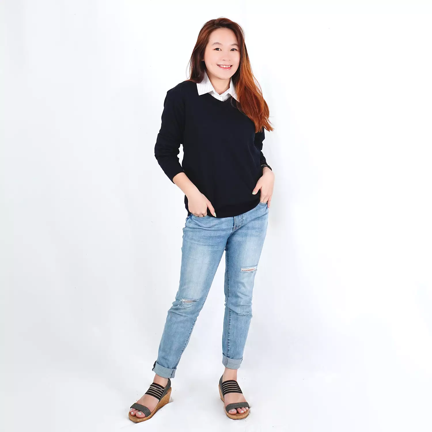 OKECHUKU Vanessa Sweater Rajut / Sweter Knit Wanita Tangan Panjang / Switer Leher V Basic Polos