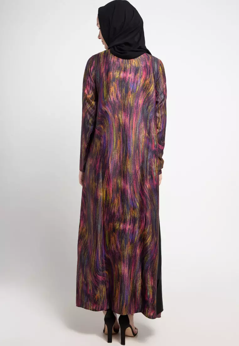 Rane Maxi Dress In Pink Purple Abstract Print