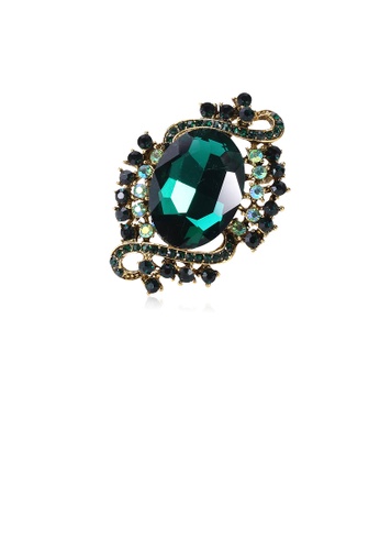 Glamorousky green Elegant Vintage Plated Gold Geometric Pattern Brooch with Green Cubic Zirconia A5410AC965EDA6GS_1