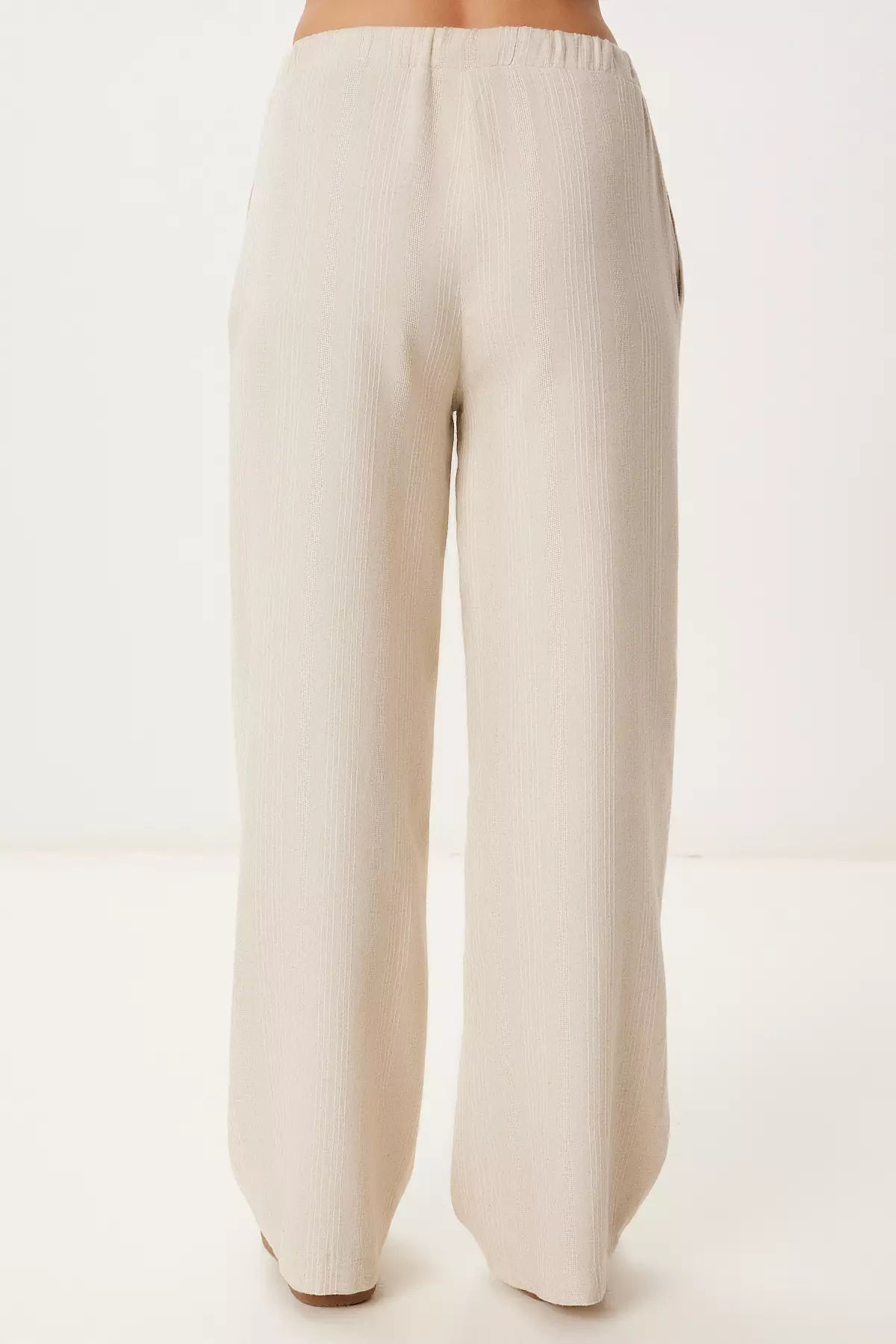 Women's Cream Linen Shirt Pants Suit Fg00056