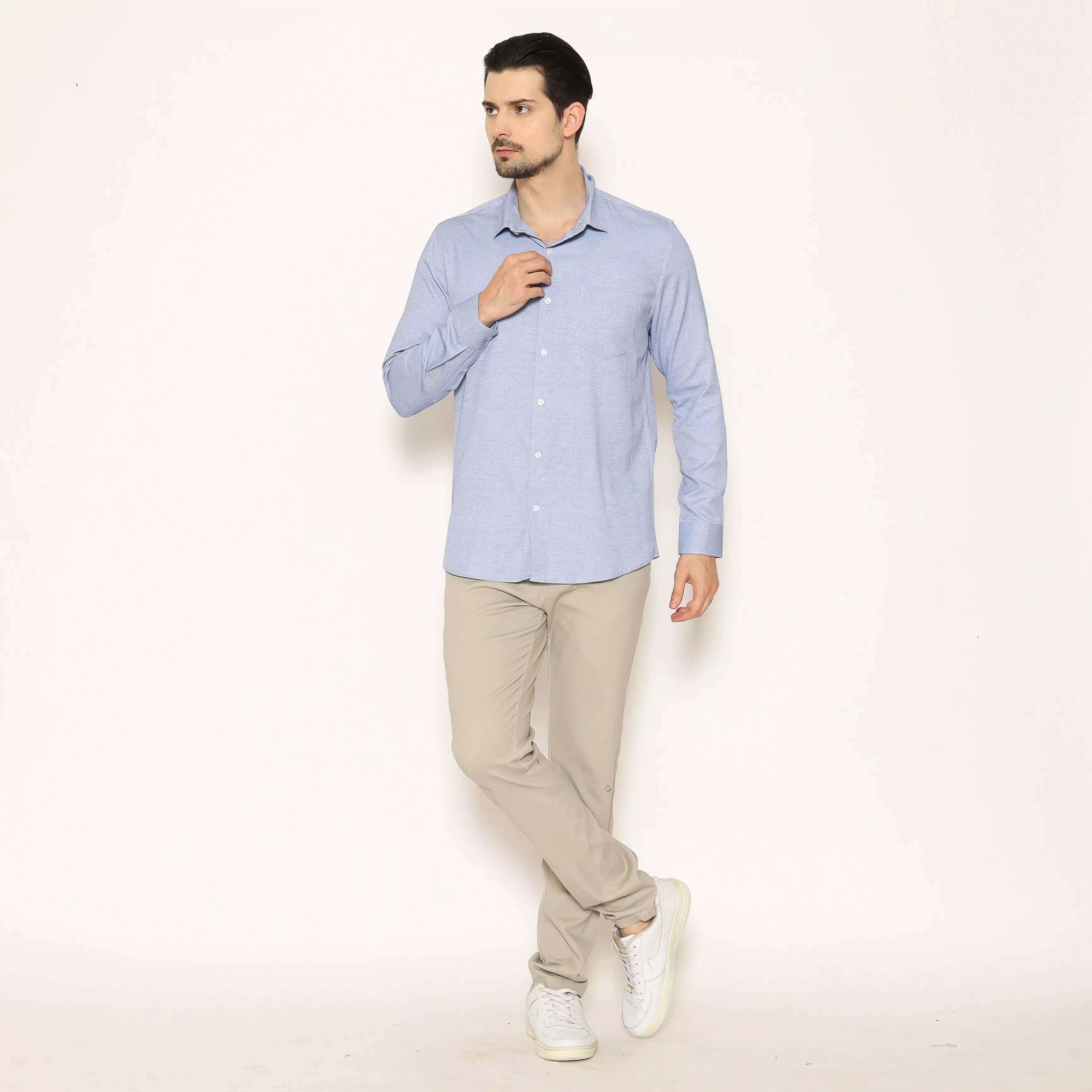 MAGINOT Kemeja Pria Basic Texture Lengan Panjang Blue