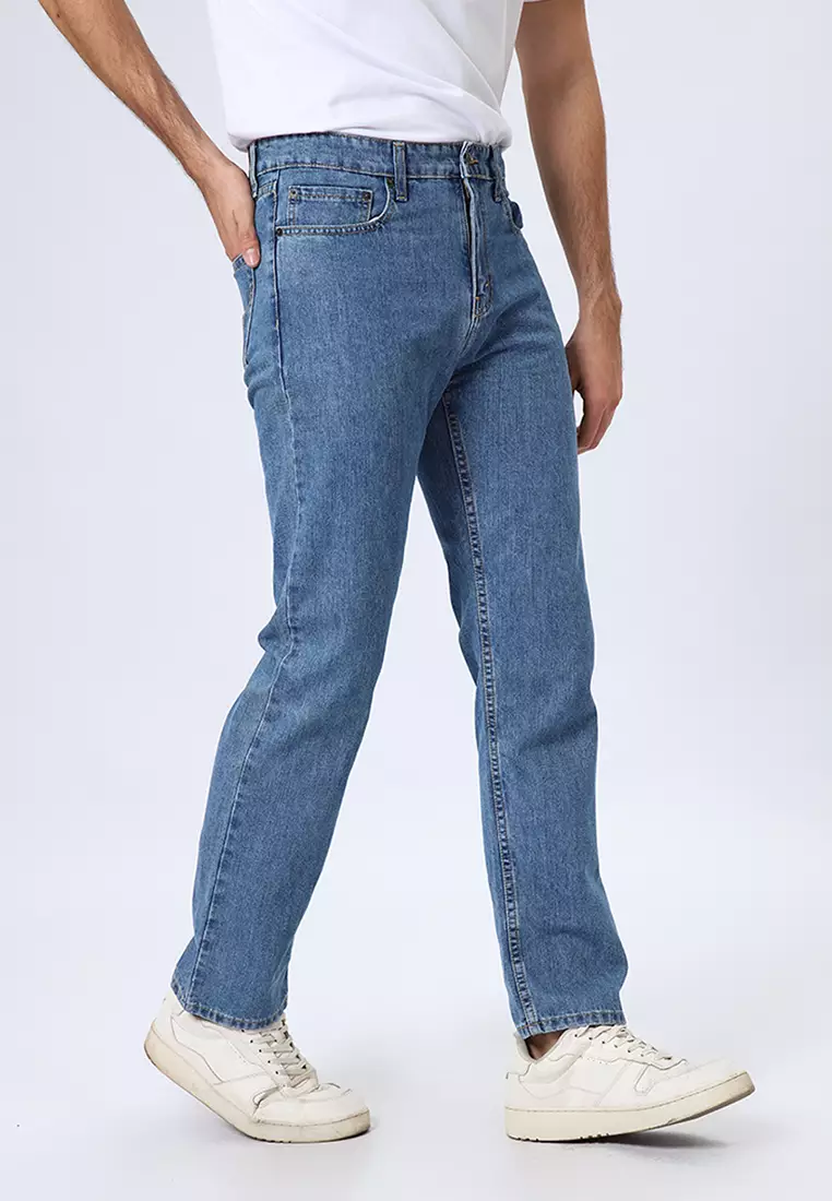 801 Reguler Fit Slub Jeans Light Blue Indigo - Celana Panjang Denim Pria