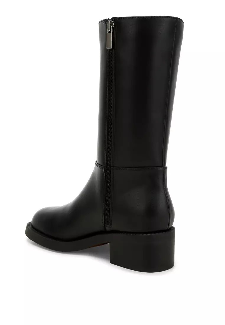Block Heel Calf Boots in Black