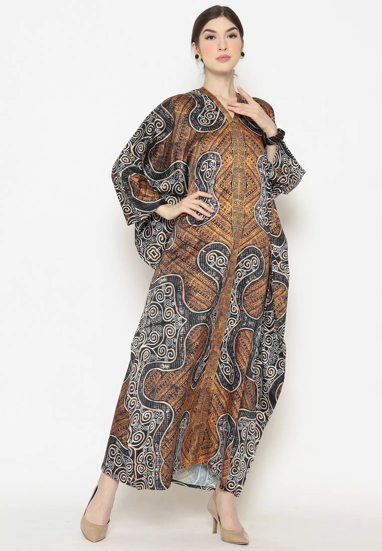 Kanzi Exclusive Long Sleeve Batik Kaftan Brown