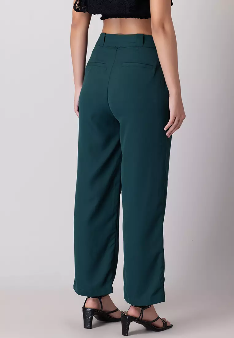 Teal Blue High Waist Narrow Fit Trousers