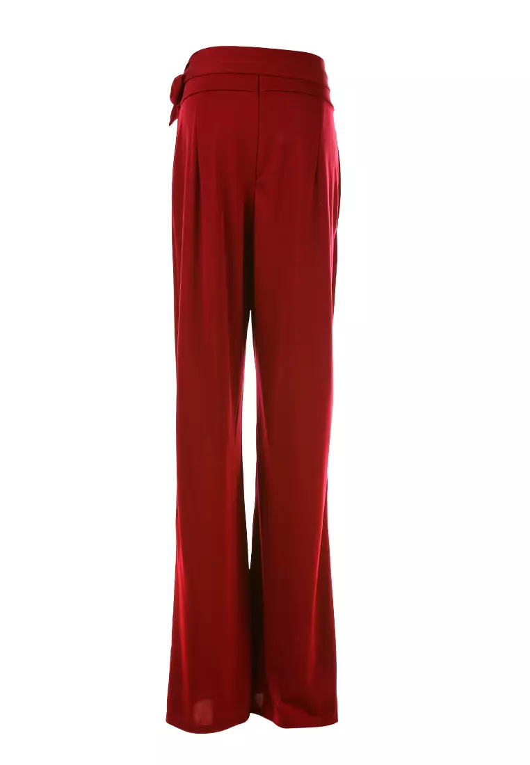 High Waist Wide Leg Pants in Wine Red