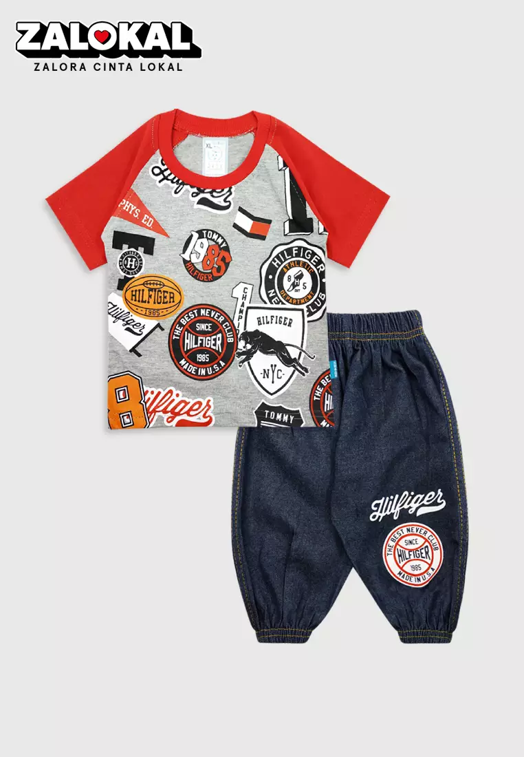 Wakakids Setelan Anak Laki Laki Usia 12 - 18 Bulan Celana Jeans Jogger 3438 Merah