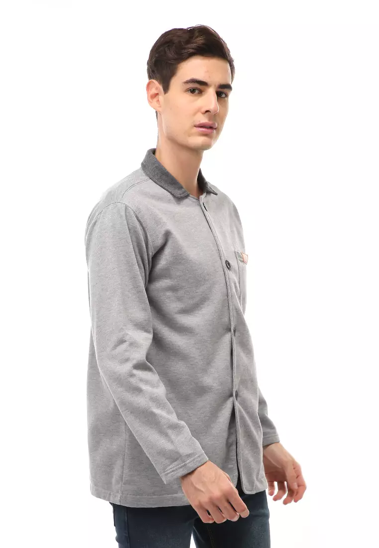 Woreq Atasan Formal Pria Outerwear Kemeja Blazer Lengan Panjang Material Fleece ORIGINAL - Light Gray