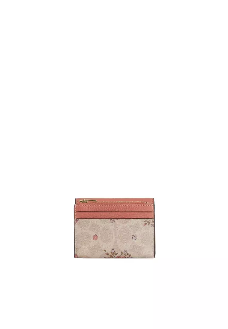 Coach Card Holder Wallet With Floral Print In Sand Multi Cap30