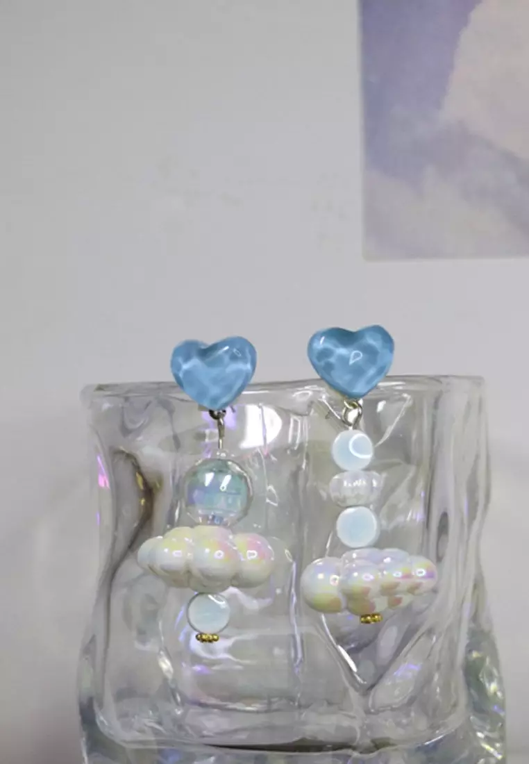 Summer blue heart cloud ceramic earrings K062414