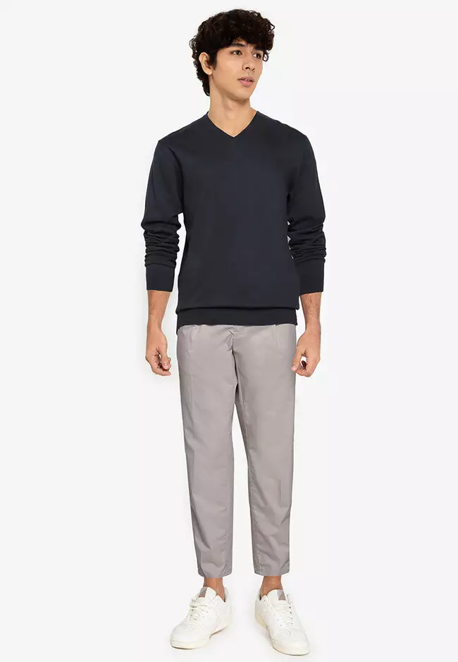 Stretch Cotton V Neck Sweater