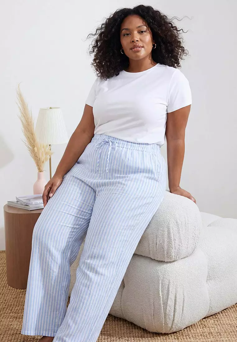 Blue Striped Shorts-Pants Package Woven Plus Size Pajama Bottoms Tbbss26Ia00009