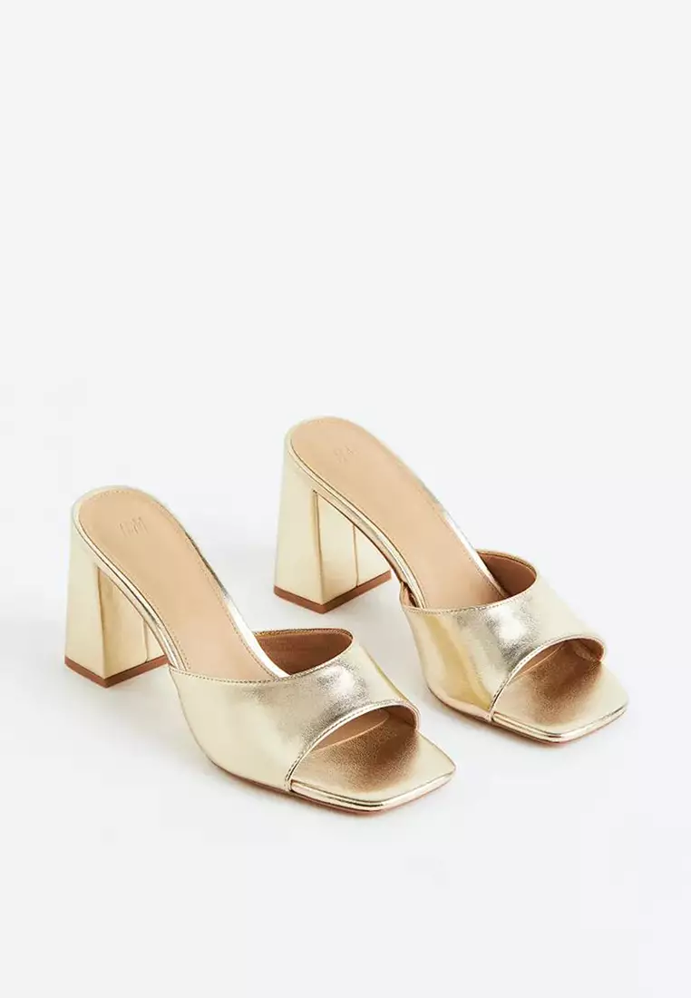 Gold block outlet heel mules