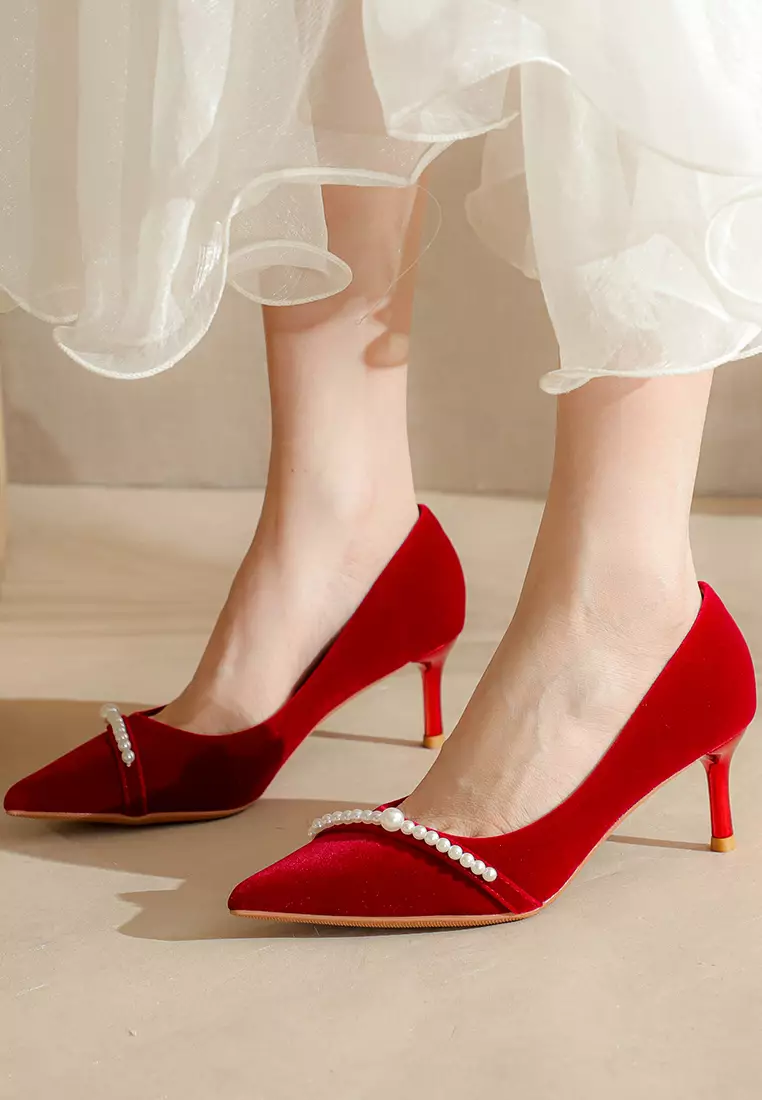 Red satin shoes best sale