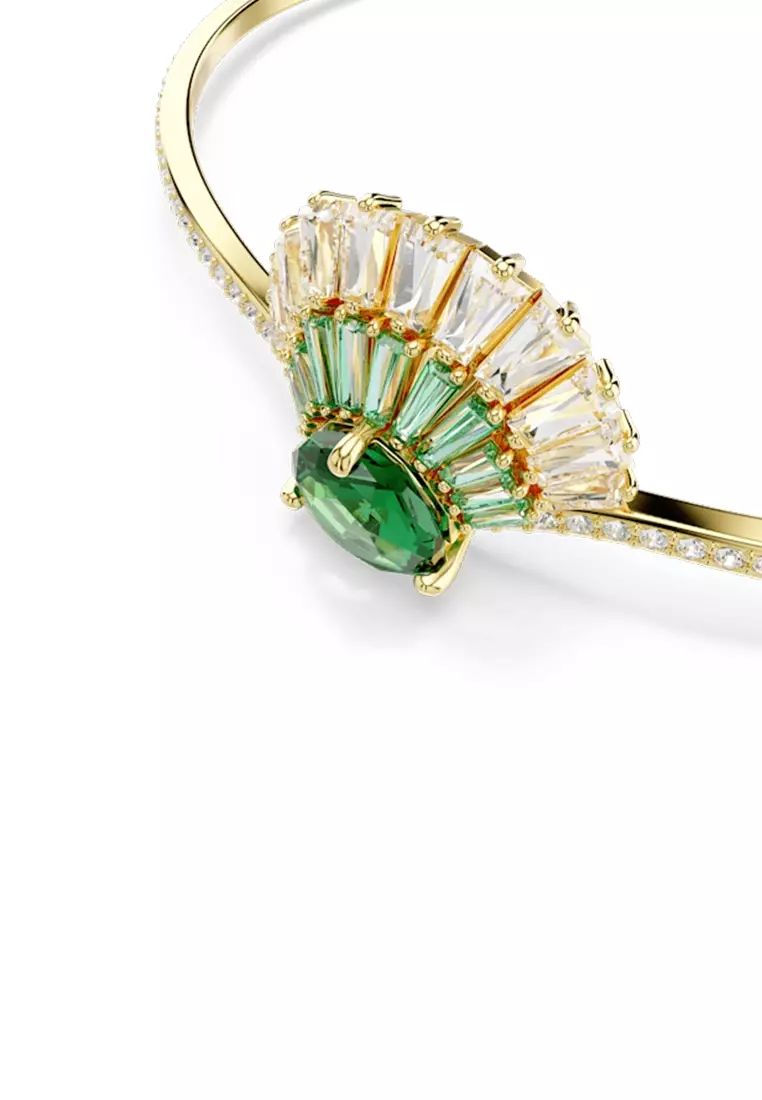 Idyllia Bangle, Mixed Cuts, Shell, Green, Gold-Tone Plated