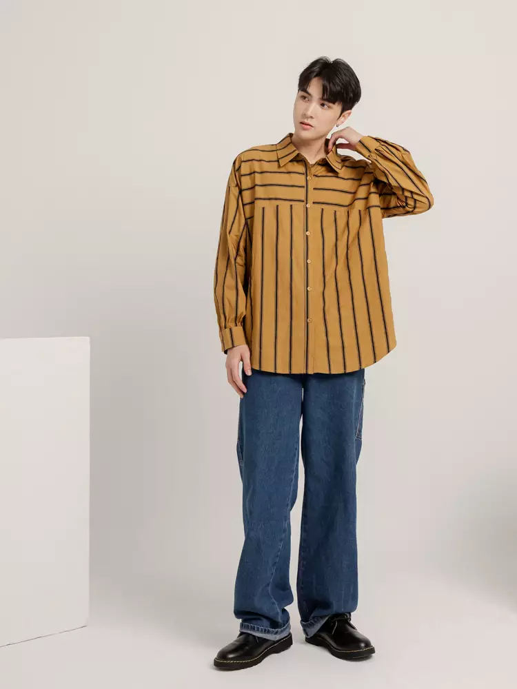 Wide-fit drop shoulder striped shirt [AB18921]