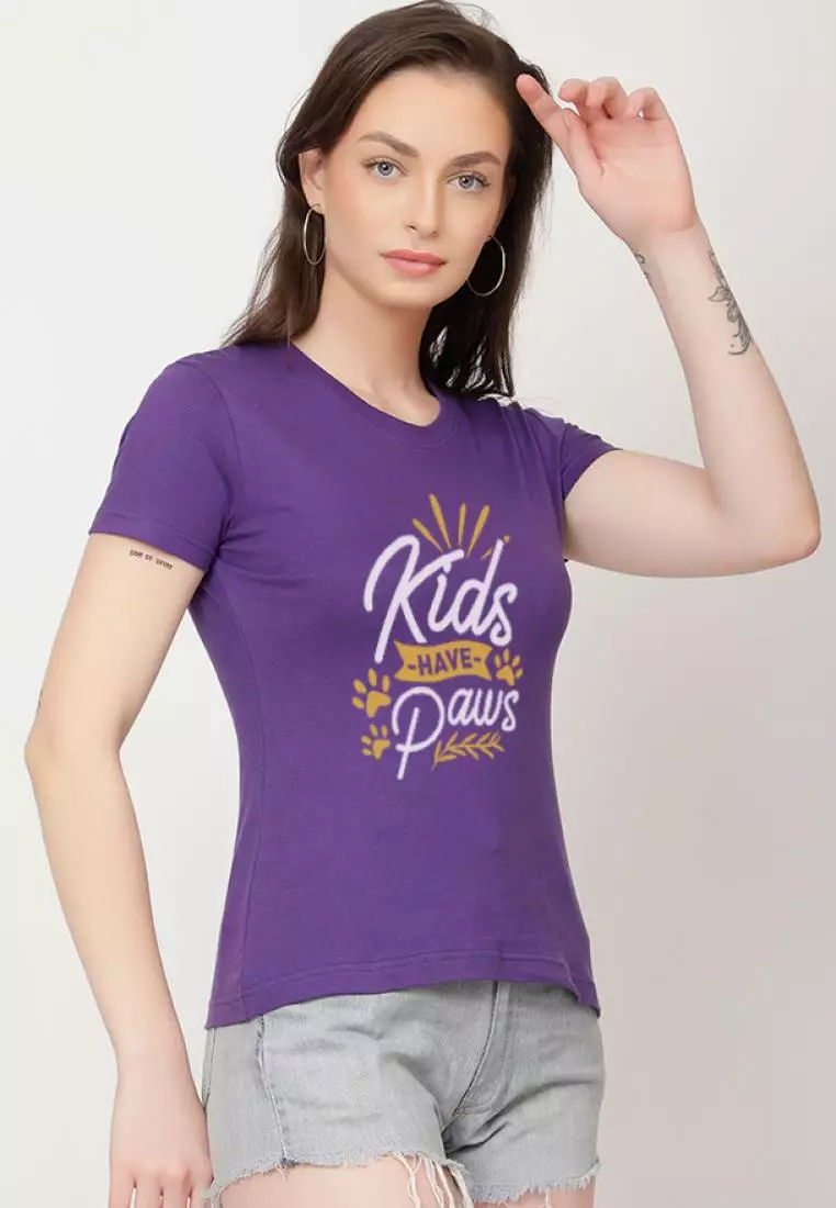 Kids HavePaws Relaxed Short Sleeve Stylish Purple Cotton Casual Graphic Print Tee/TShirt