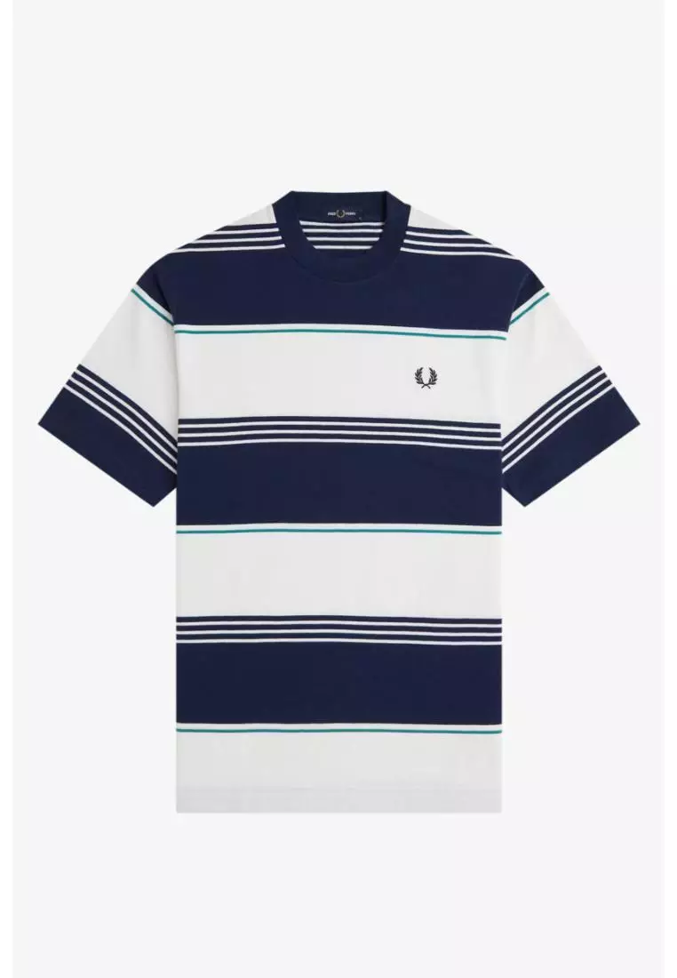Fred Perry M2410 Heavyweight Striped T-Shirt (Tennis Blue)