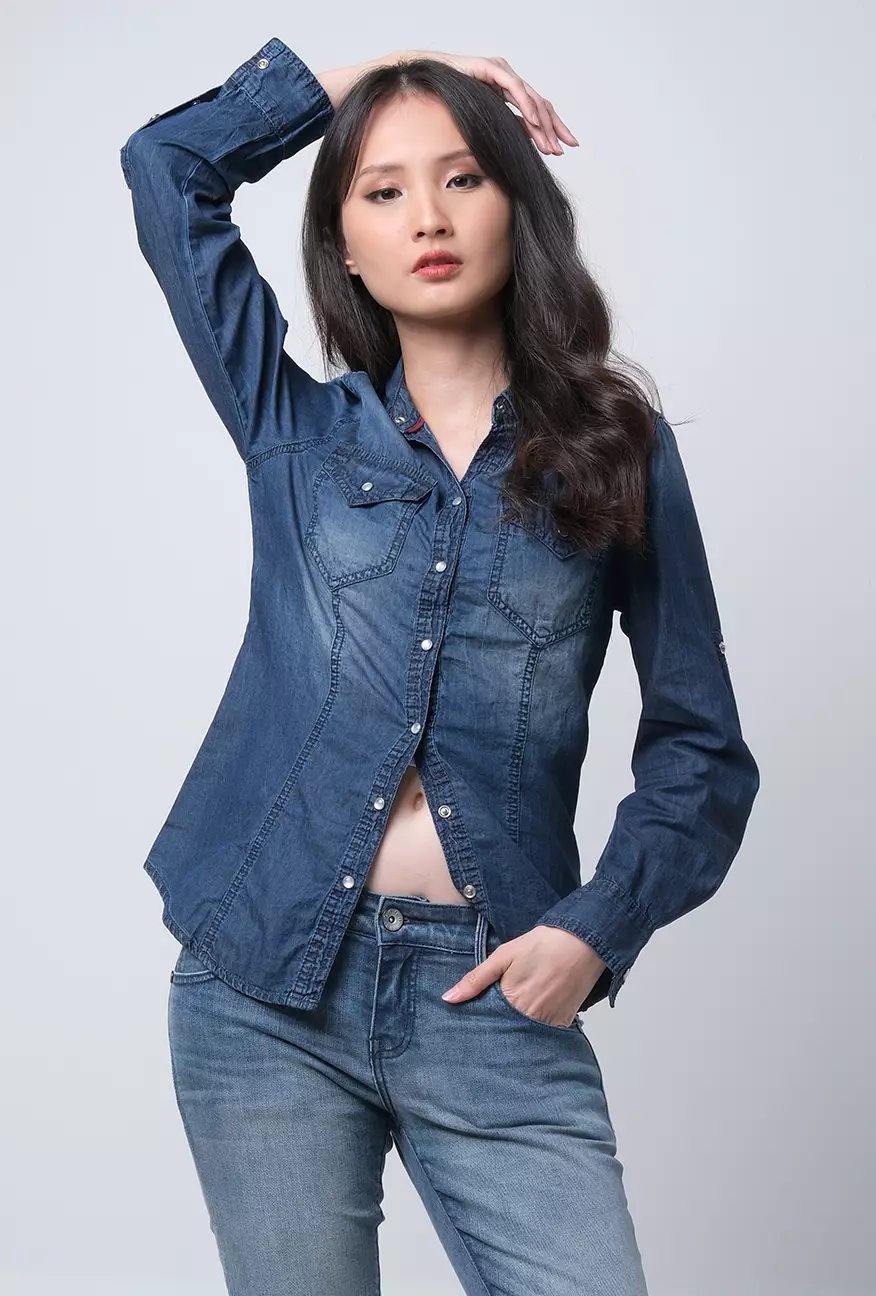 Kemeja Wanita Indira Dark Blue
