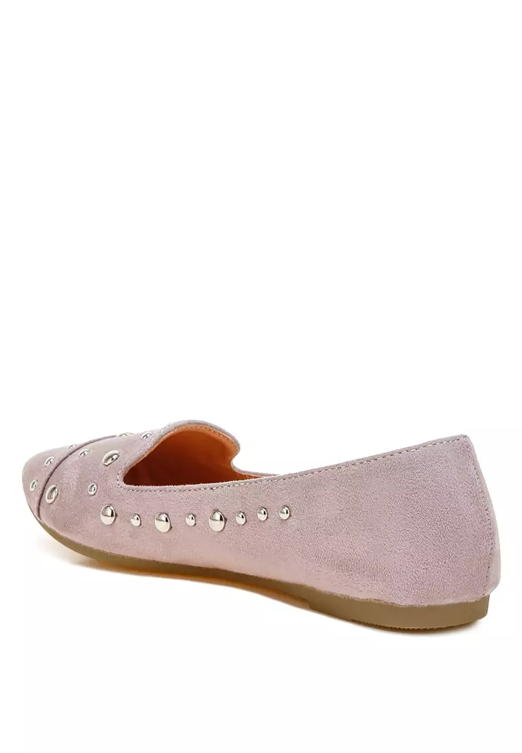 Stud Embellished Ballet Flats in Lilac