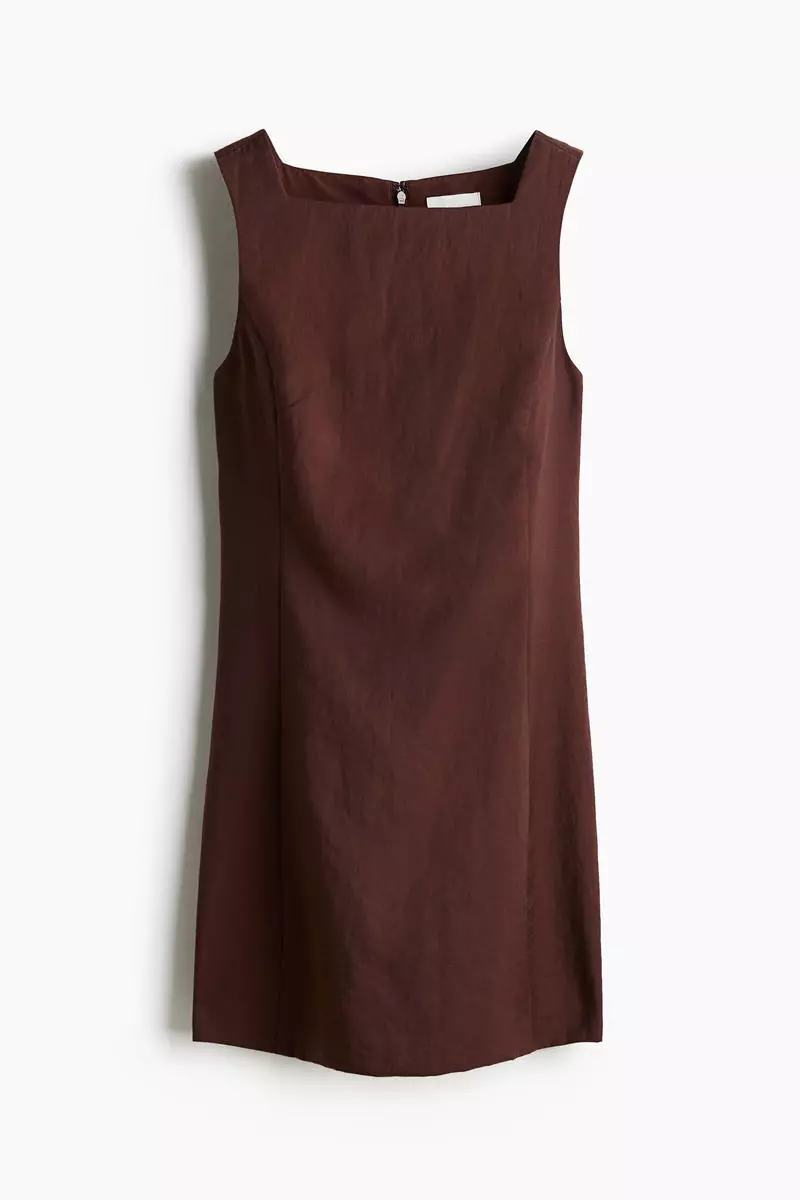 Square-neck twill dress