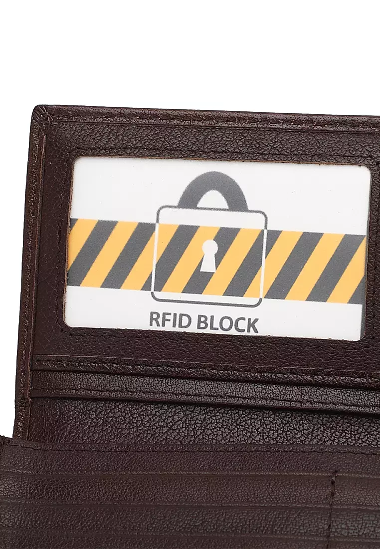 Men's Genuine Leather RFID Blocking Fortune Long Wallet - Black