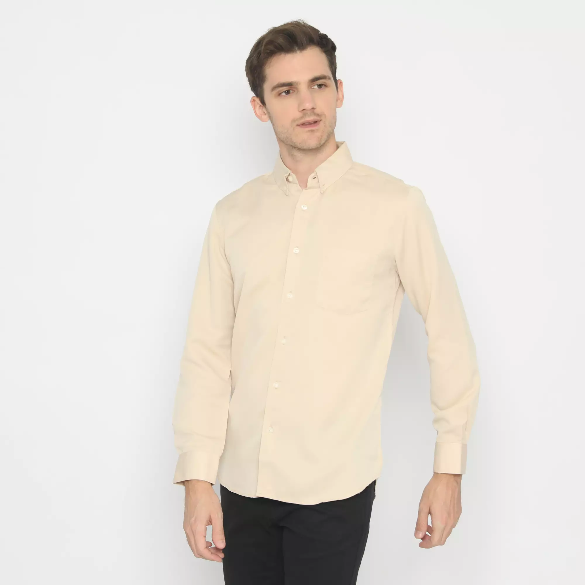 Platini Kemeja Polos Lengan Panjang Cream Polinosic 66118