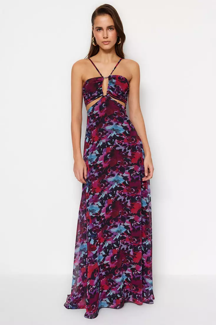 Multi Color Digital Print Sleeveless Long Gown