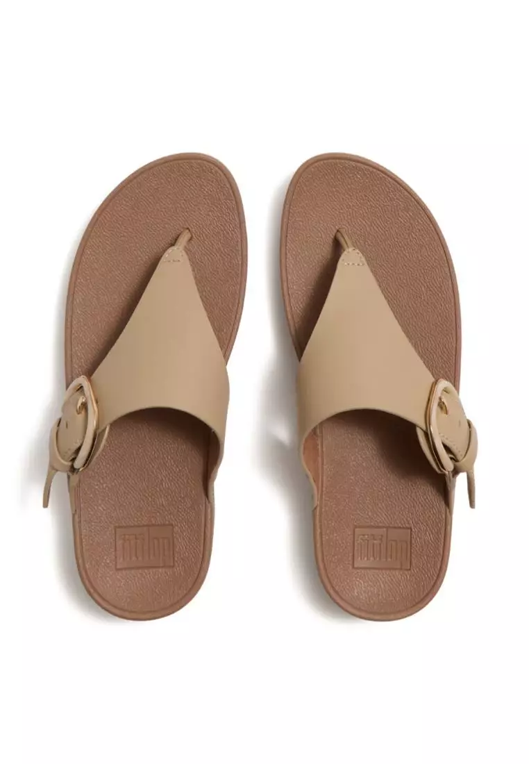 Lulu Resin-Buckle Leather Toe-Post Sandals