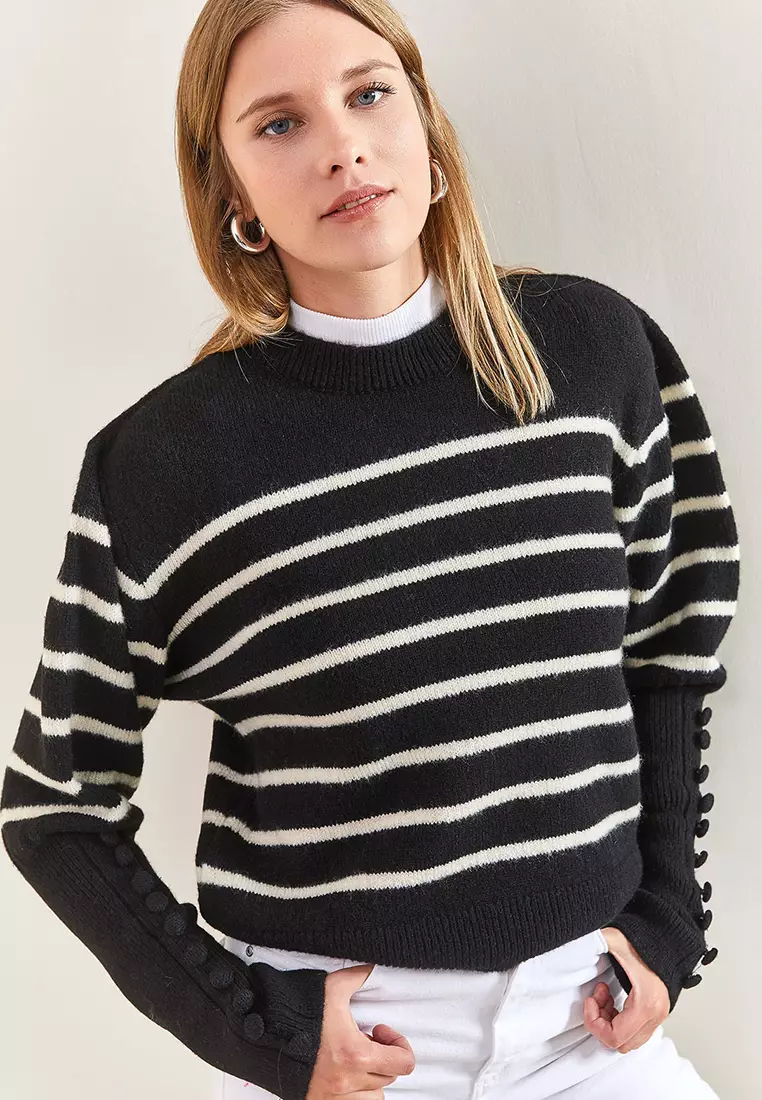 Striped Knitwear Sweater with Cufflinks