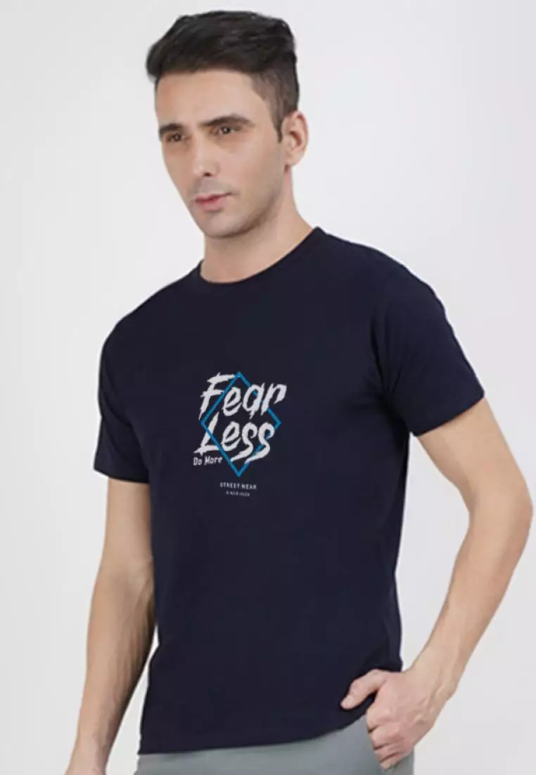 Fearless 海军蓝色棉质短袖圆领常规版型 T 恤