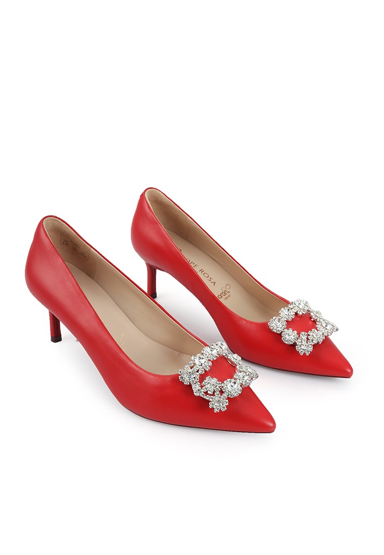 Hope Rosa Marylyn Red Crystal Embellished Kitten Heel Pumps