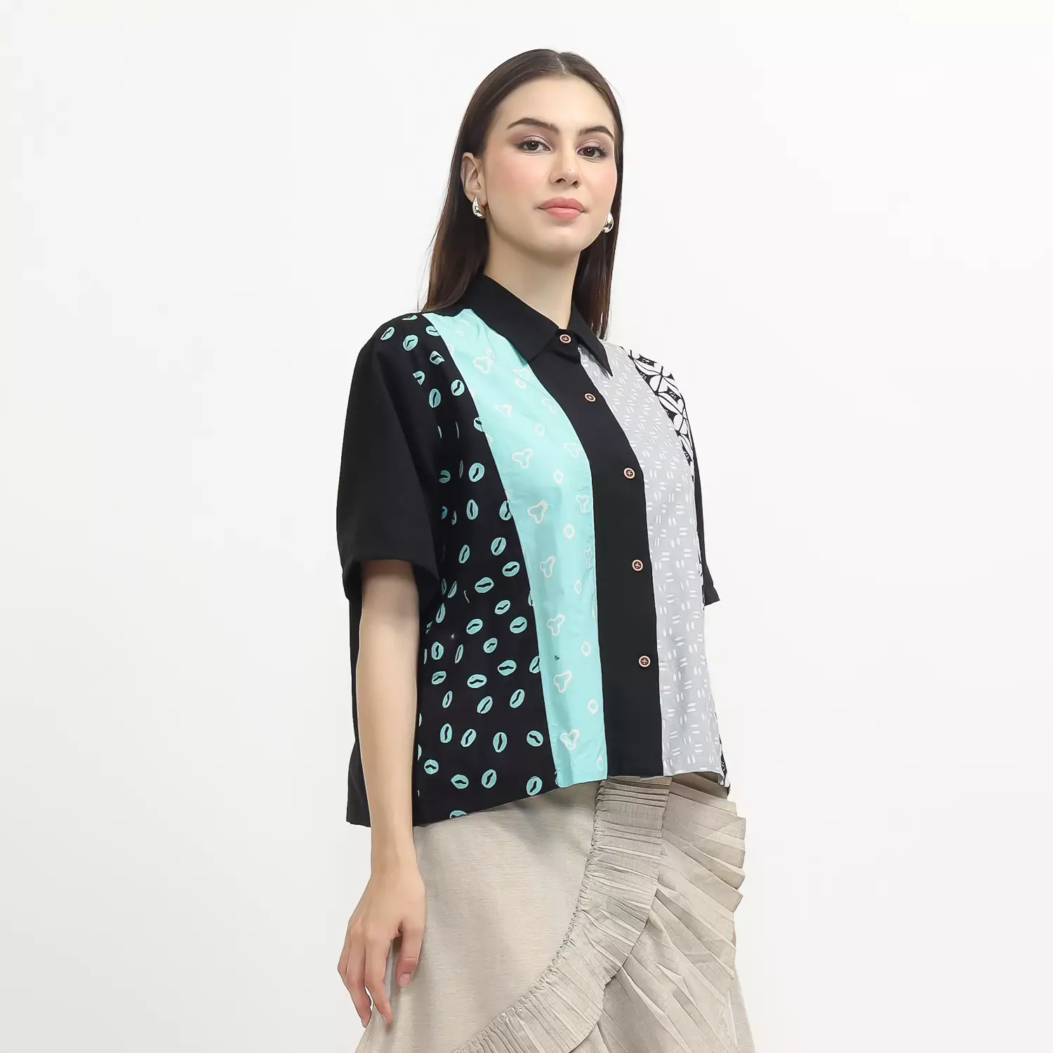 Blouse Batik Wanita - Atasan Batik - Bhatara Batik Purity - Baju Batik Modern Lengan Pendek