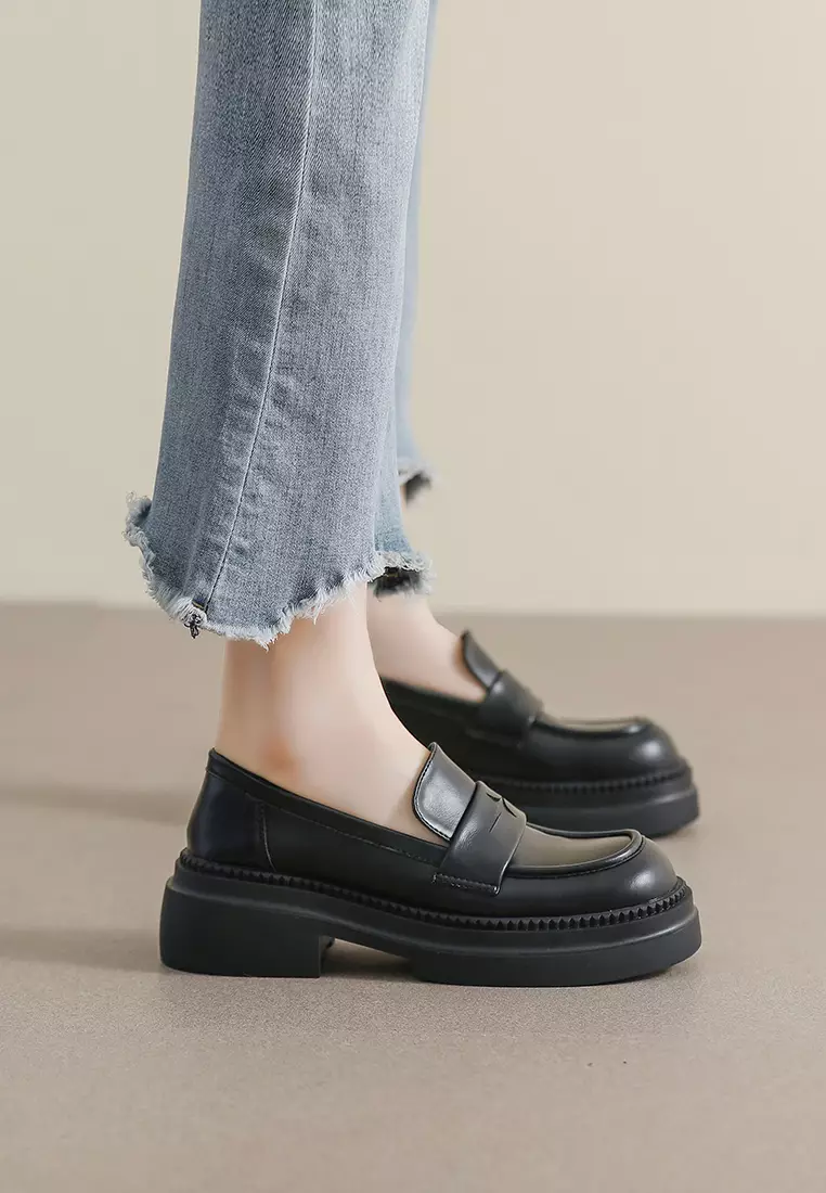 Platform Penny Microfiber Leather Loafers WW969-1