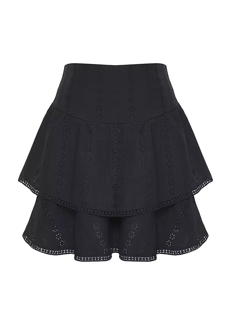 Black Woven Plus Size Skirt
