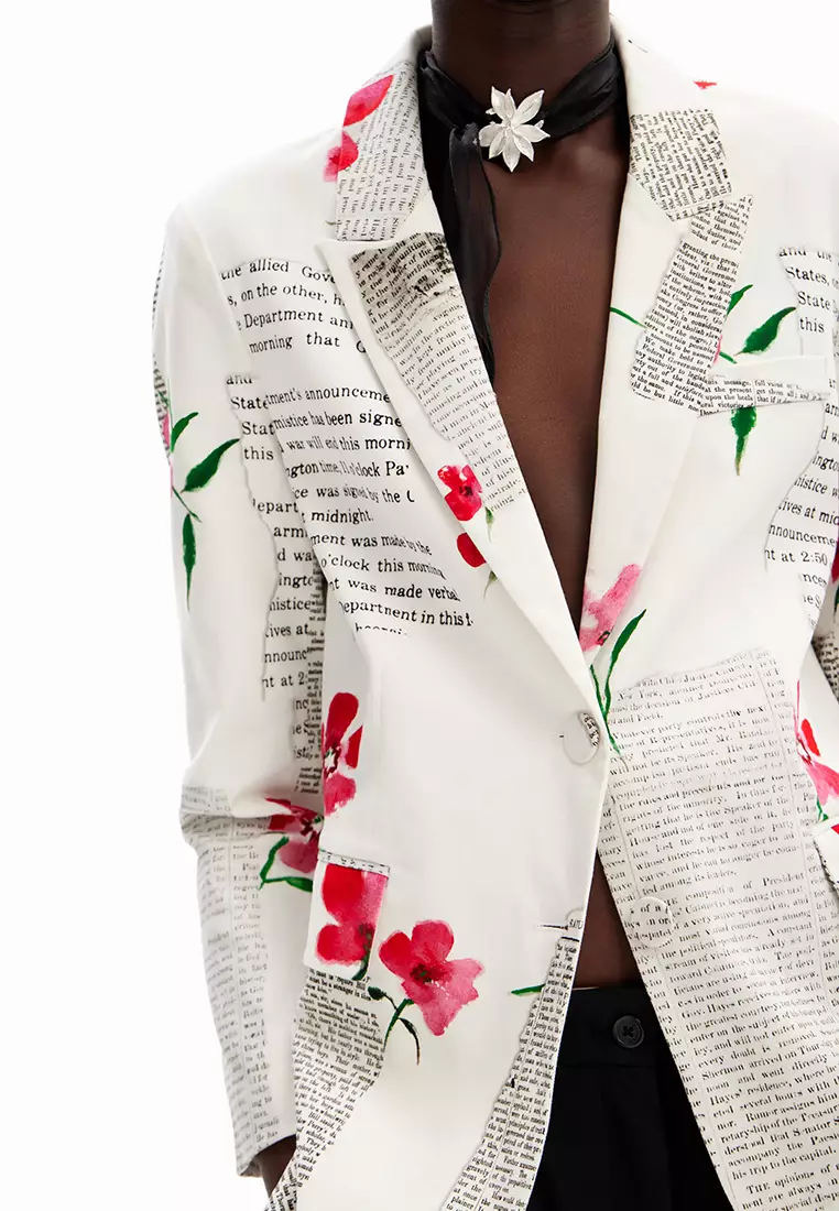 Desigual Woman Straight floral text blazer.