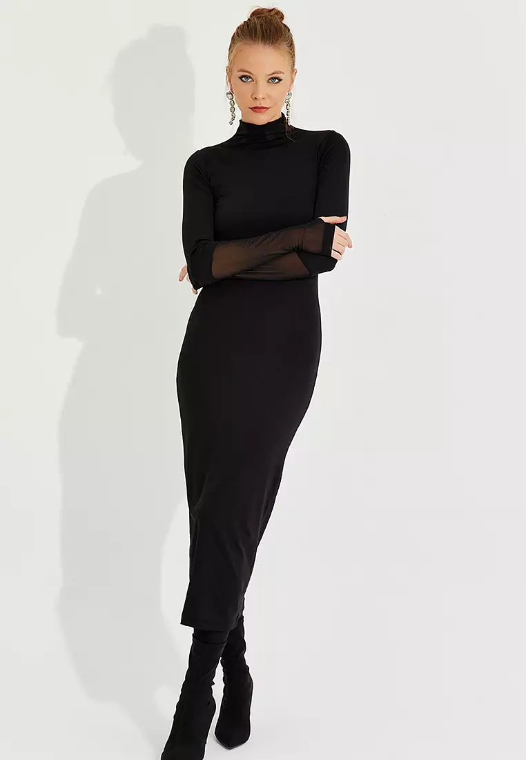 Mock Neck Midi Dress