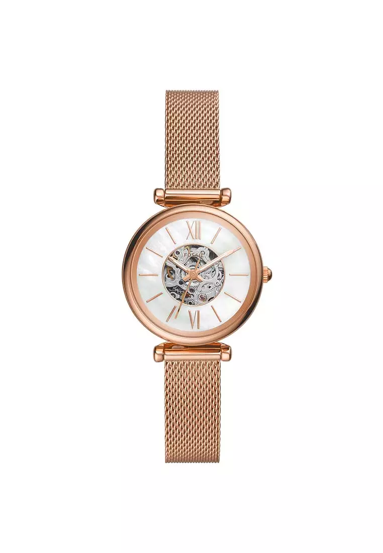 Buy Fossil Carlie Mini Automatic Rose Gold Stainless Steel Mesh