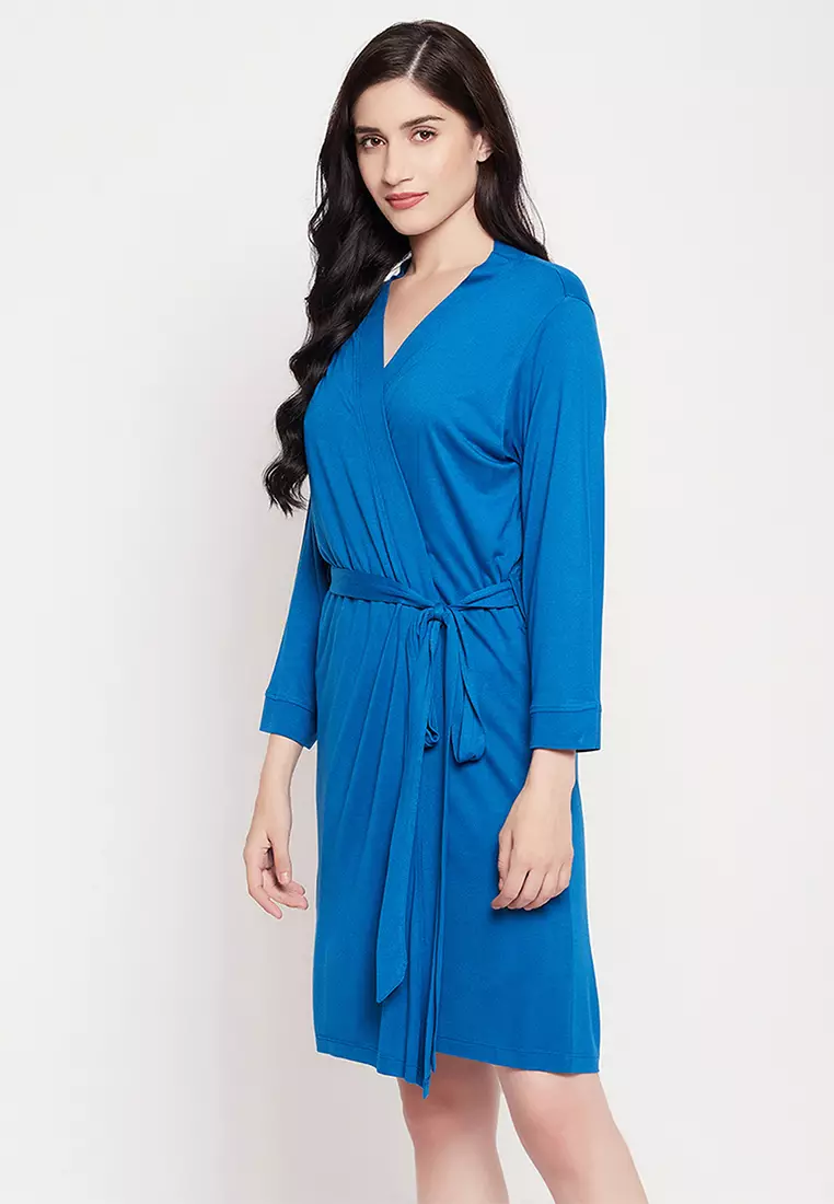 Buy Clovia Clovia Chic Basic Robe in Cobalt Blue - Viscose Online ...