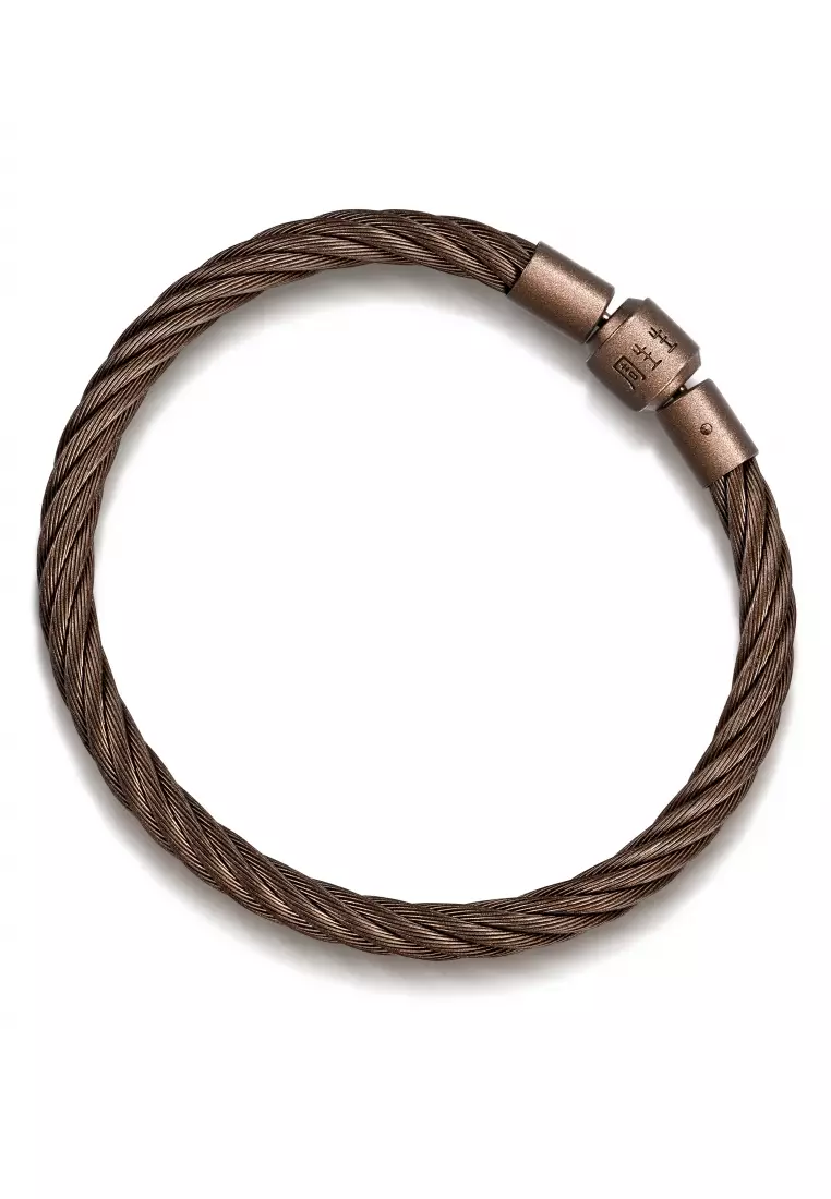 Twisted Stainless Steel XL Charm Bracelet for Women & Men Chestnut Brown 5mm