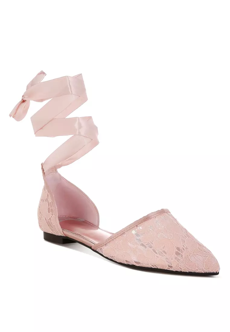 Sandal Datar Tali Mutiara & Berlian Imitasi dalam Warna Blush