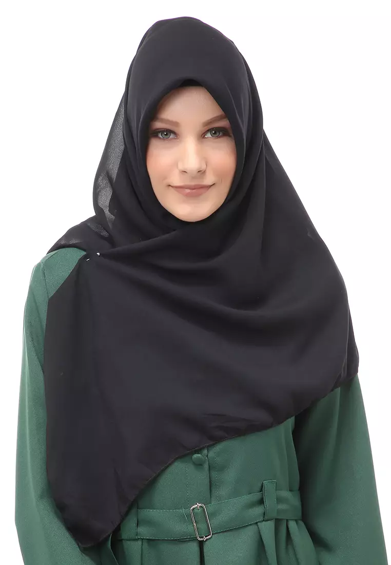 Kanya Hijab Scarf  Motif Polos Wanita Muslimah Relaxed Fit - Black