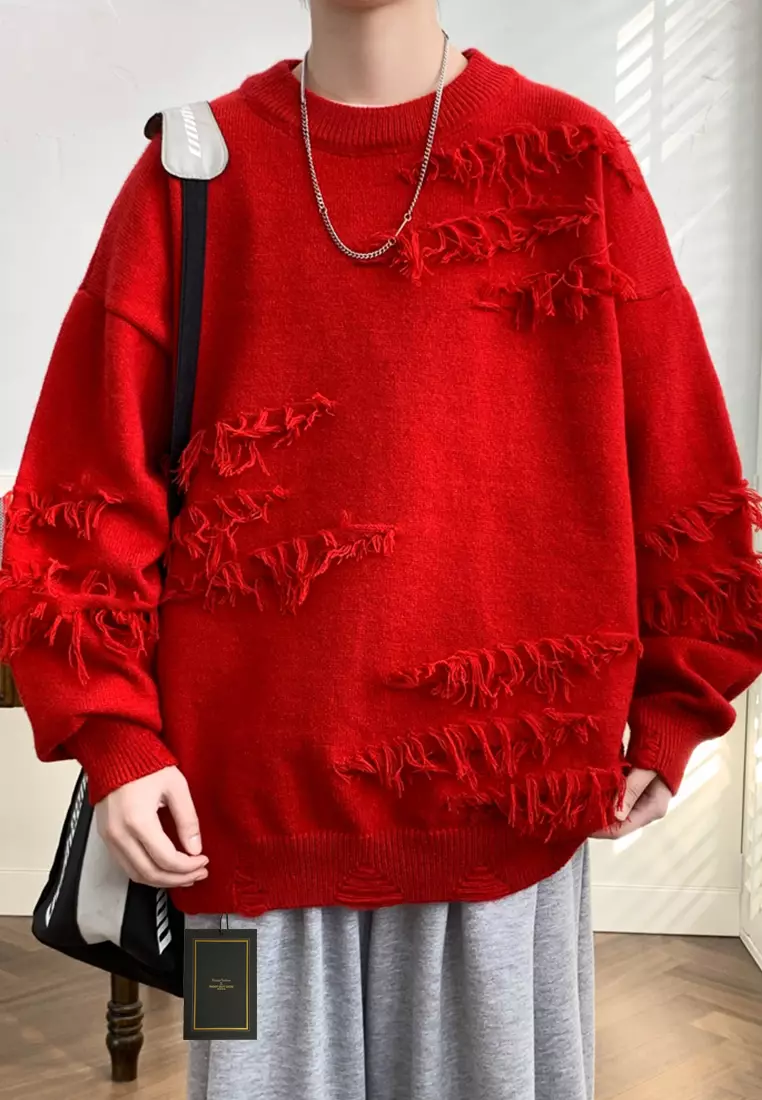 stein 21ss つたい oversized damaged knit red 