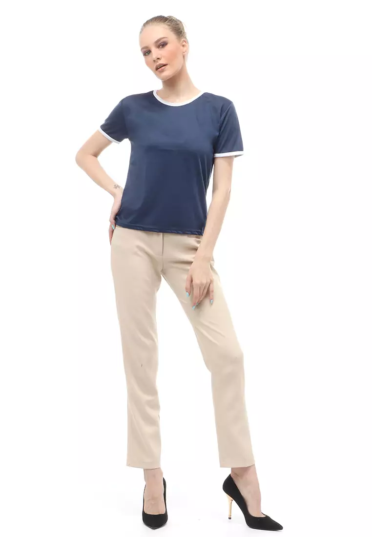 Kaos Oversize List Short Sleeves Design Simple Relaxed Fit - Navy