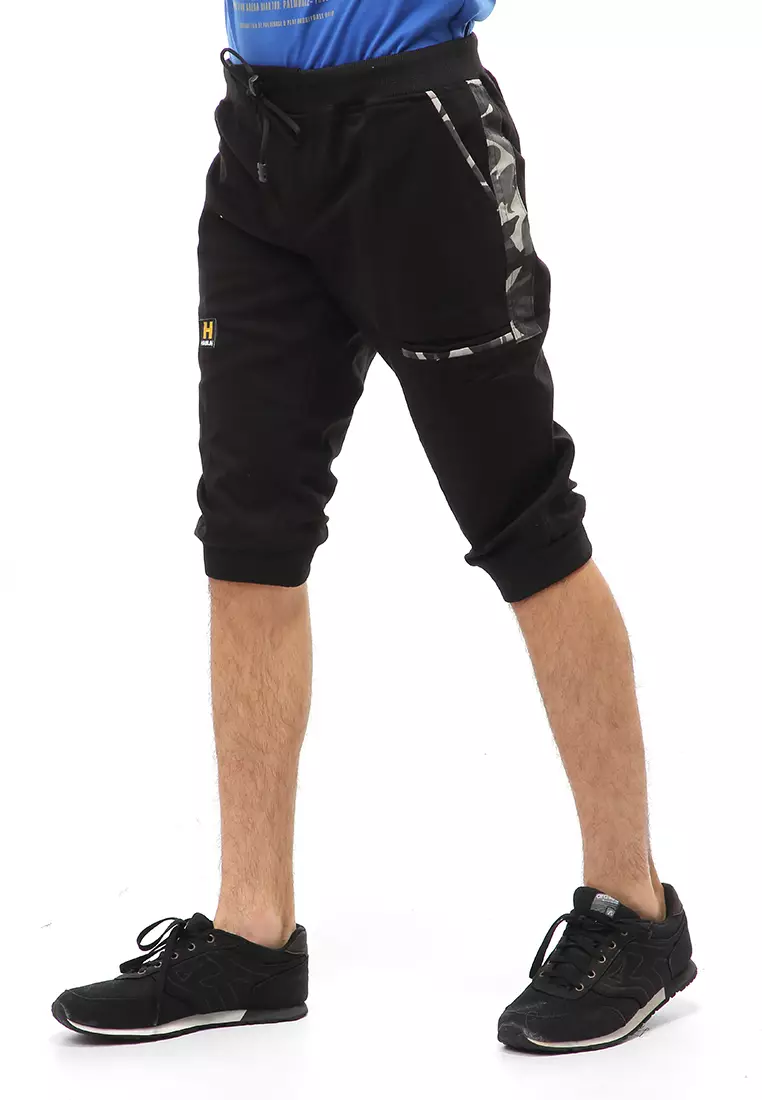 Rishham Short Pants Celana Jogger Pendek Pria Slim Fit Material Cotton Twill ORIGINAL - Black