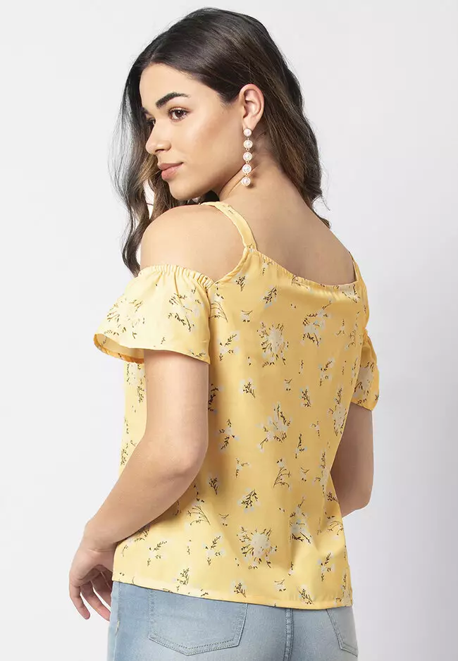 Gold cold shoulder online top