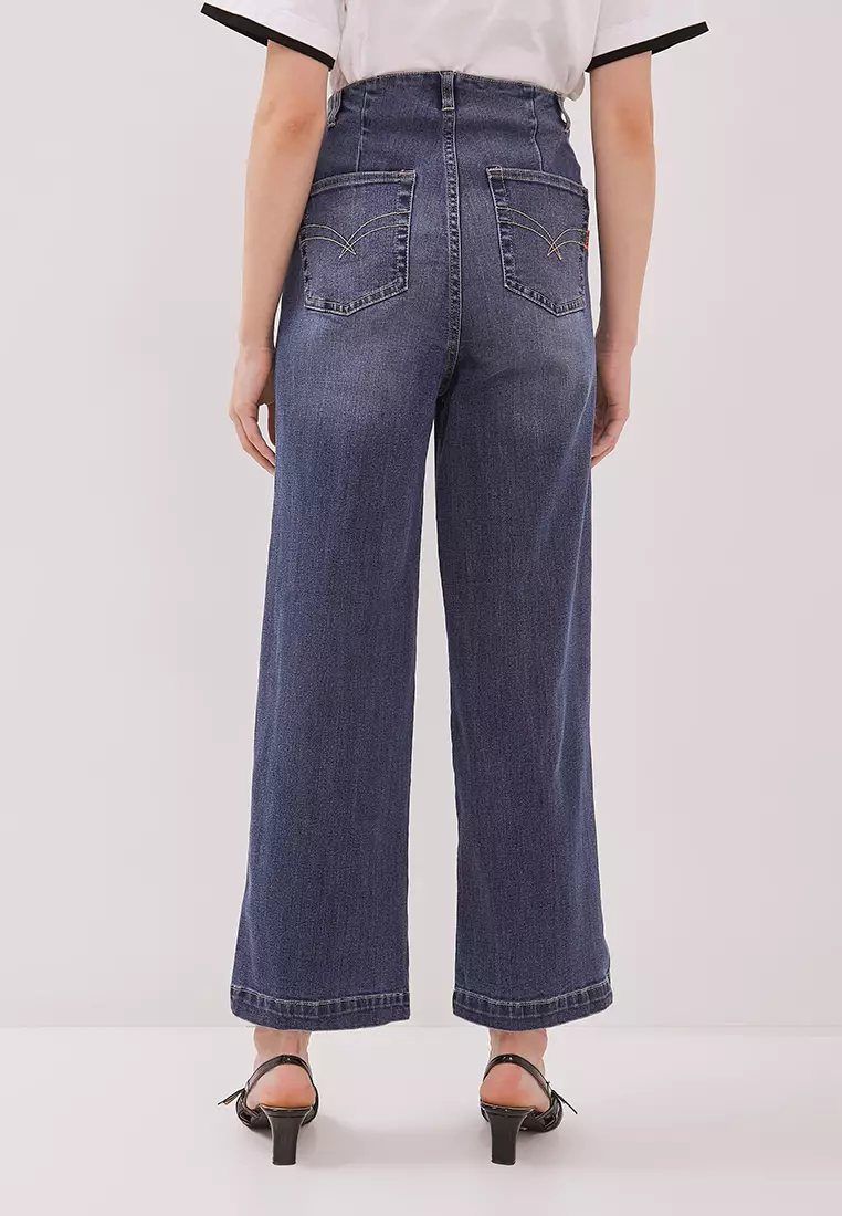 DUST Celana Waistless Baggy Wide Leg Jeans Namara Blue (D.39132)