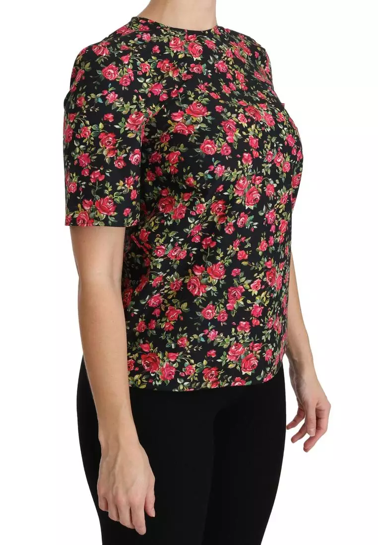 Dolce Gabbana Dolce Gabbana Black Floral Roses Short Sleeve