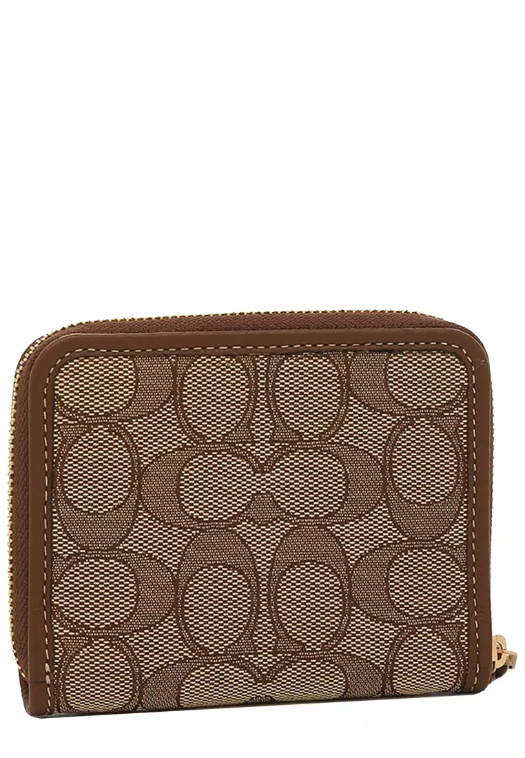 Buy Coach Coach Small Zip Around Wallet In Signature Jacquard In Khaki